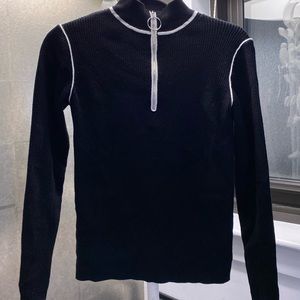 Maje black sweater top - white detail and zipper!